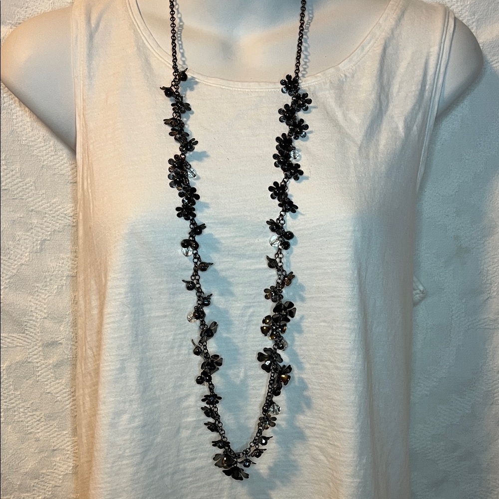 Gunmetal Gray Floral Necklace